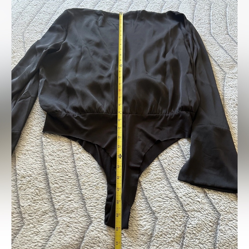 NWT Favorite Daughter Chiffon Bodysuit Black Women’s Size L Long Sleeve Pleated - Picture 13 of 16